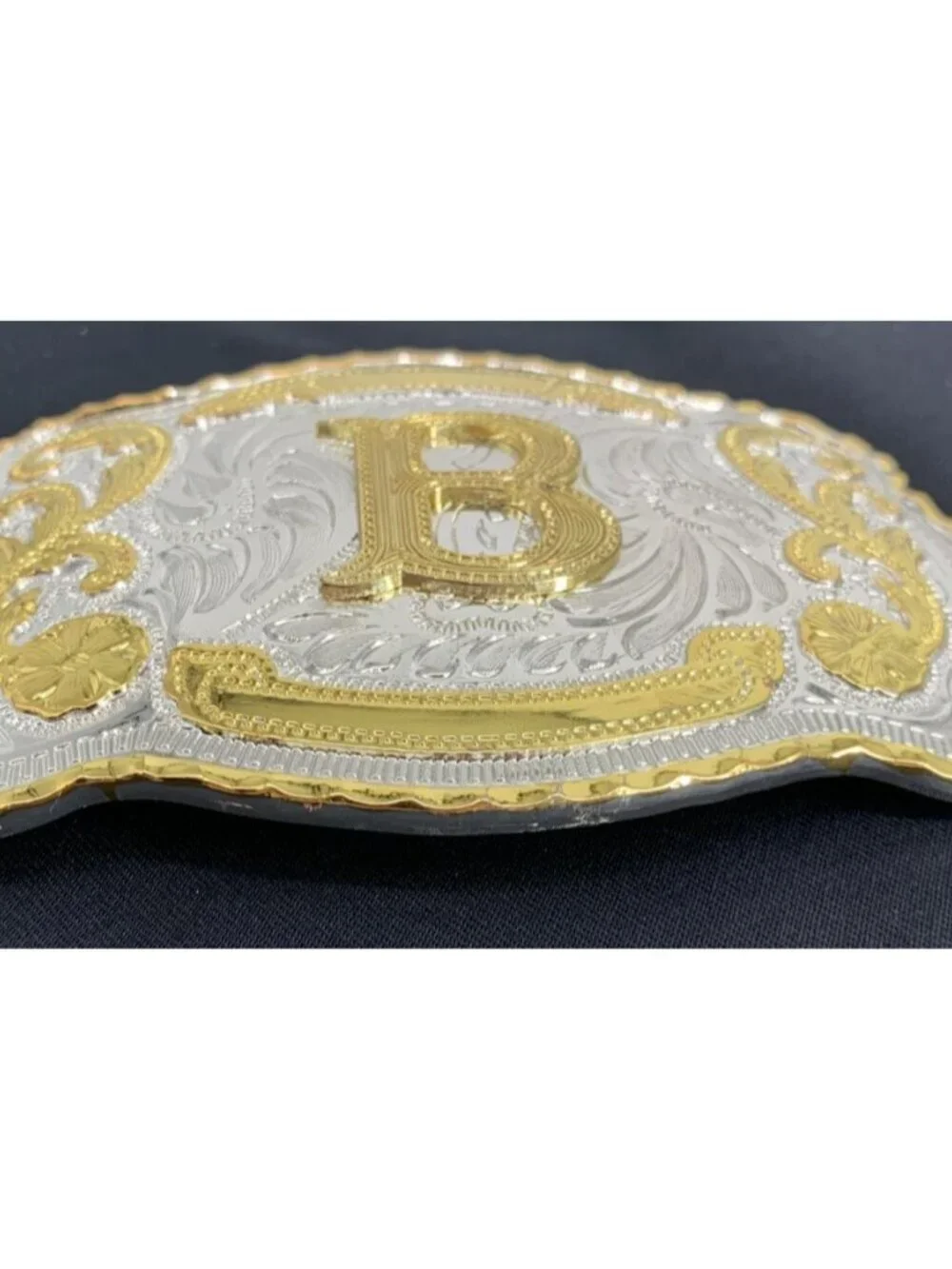 Montana Silversmiths Silverplate Initial B Silver Gold Boarder Buckle Large 5.5